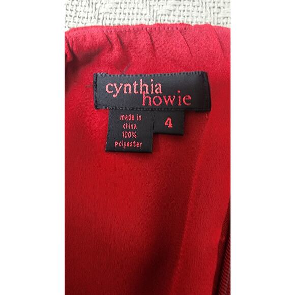 Cynthia Howie VTG Ruffeld Flutter Short Sleeve Red Dress Side Zip Womens Size 4 - Picture 12 of 16